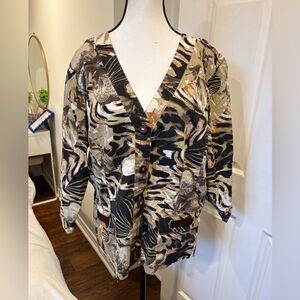 Spanner Lightweight Blazer Jacket Size 18W | Abstract Print Brown Neutral